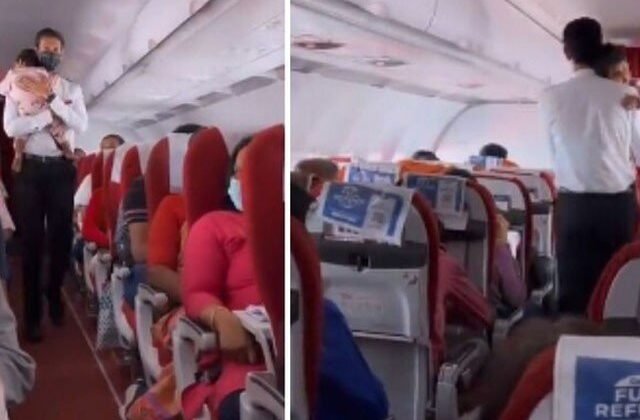 The video of the male aircrew member entertaining the crying girl went viral