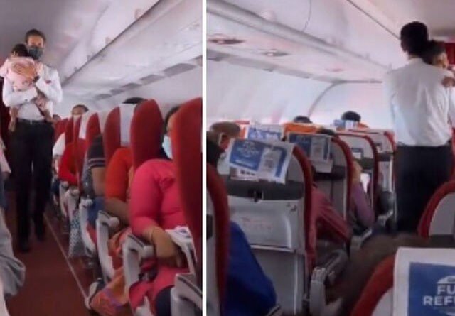 The video of the male aircrew member entertaining the crying girl went viral