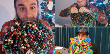A man set a Guinness world record by hanging 710 Ornaments on his beard