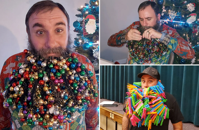 A man set a Guinness world record by hanging 710 Ornaments on his beard