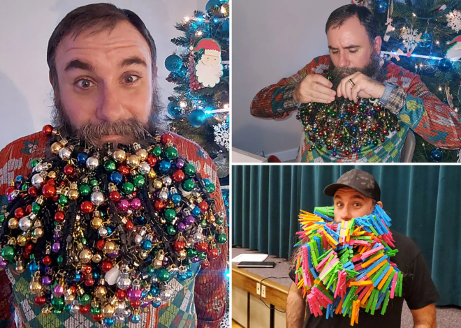A man set a Guinness world record by hanging 710 Ornaments on his beard