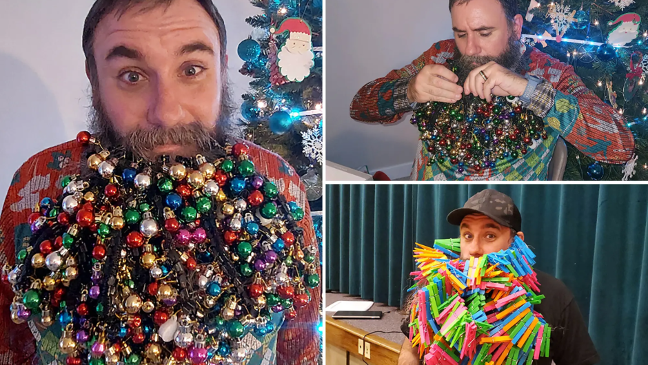 A man set a Guinness world record by hanging 710 Ornaments on his beard