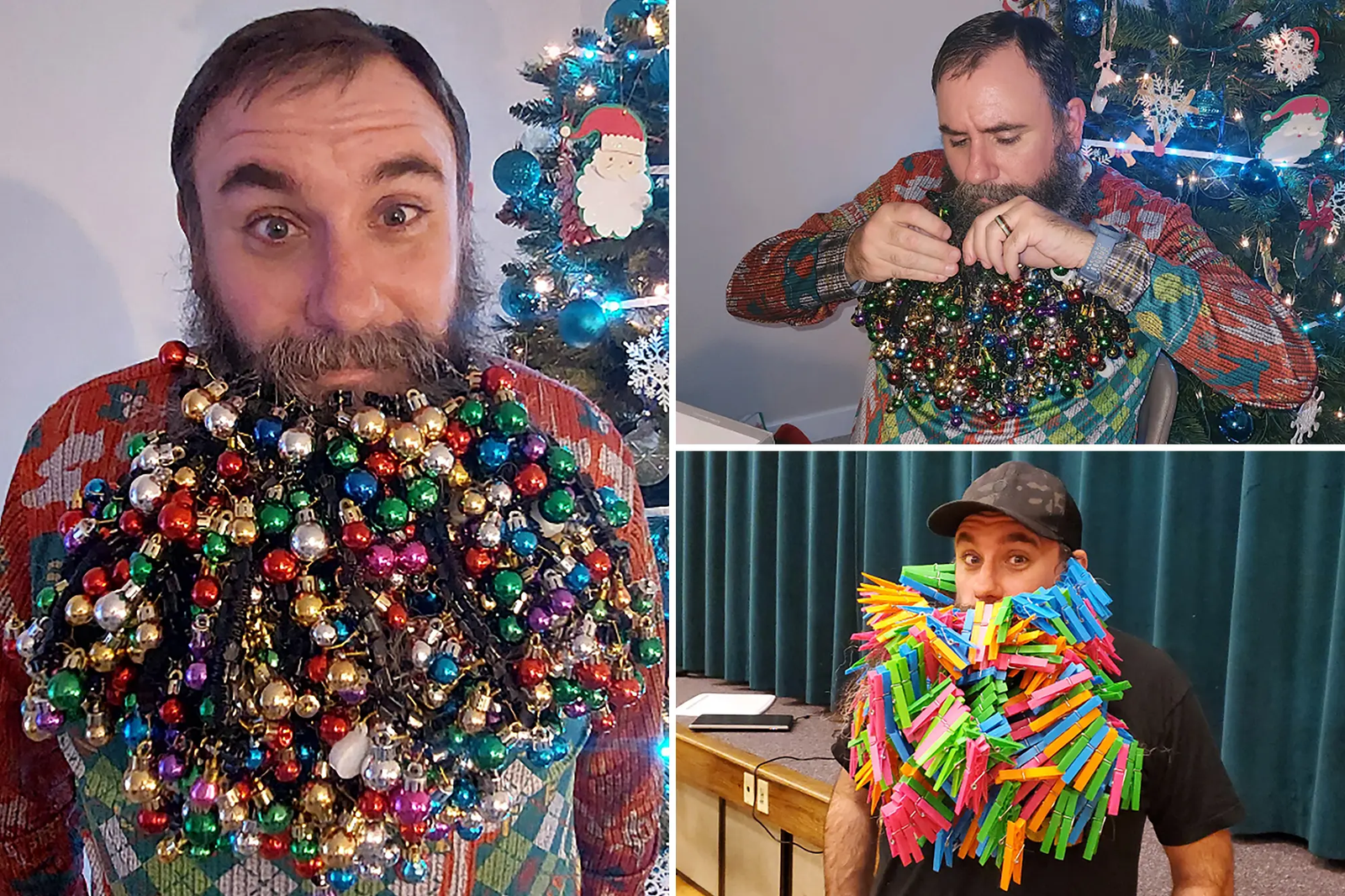 A man set a Guinness world record by hanging 710 Ornaments on his beard