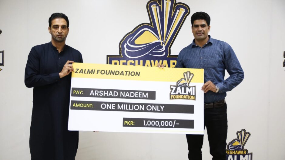 Cash Reward of Rs 1 Million for National Hero Arshad Nadeem by Zalmi Foundation & Javed Afridi