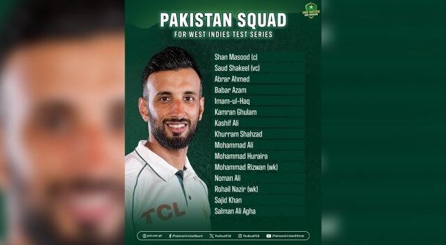 Pakistan Announces 15-Member Squad for West Indies Test Series